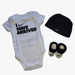 Nike Baby “I have arrived” Bodysuit, Hat, & Booties